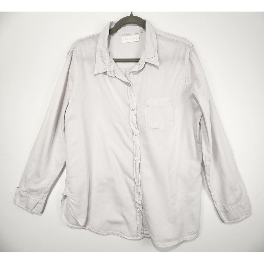Lacausa Women's Casual Everyday Button-Up Shirt Off White Size L
